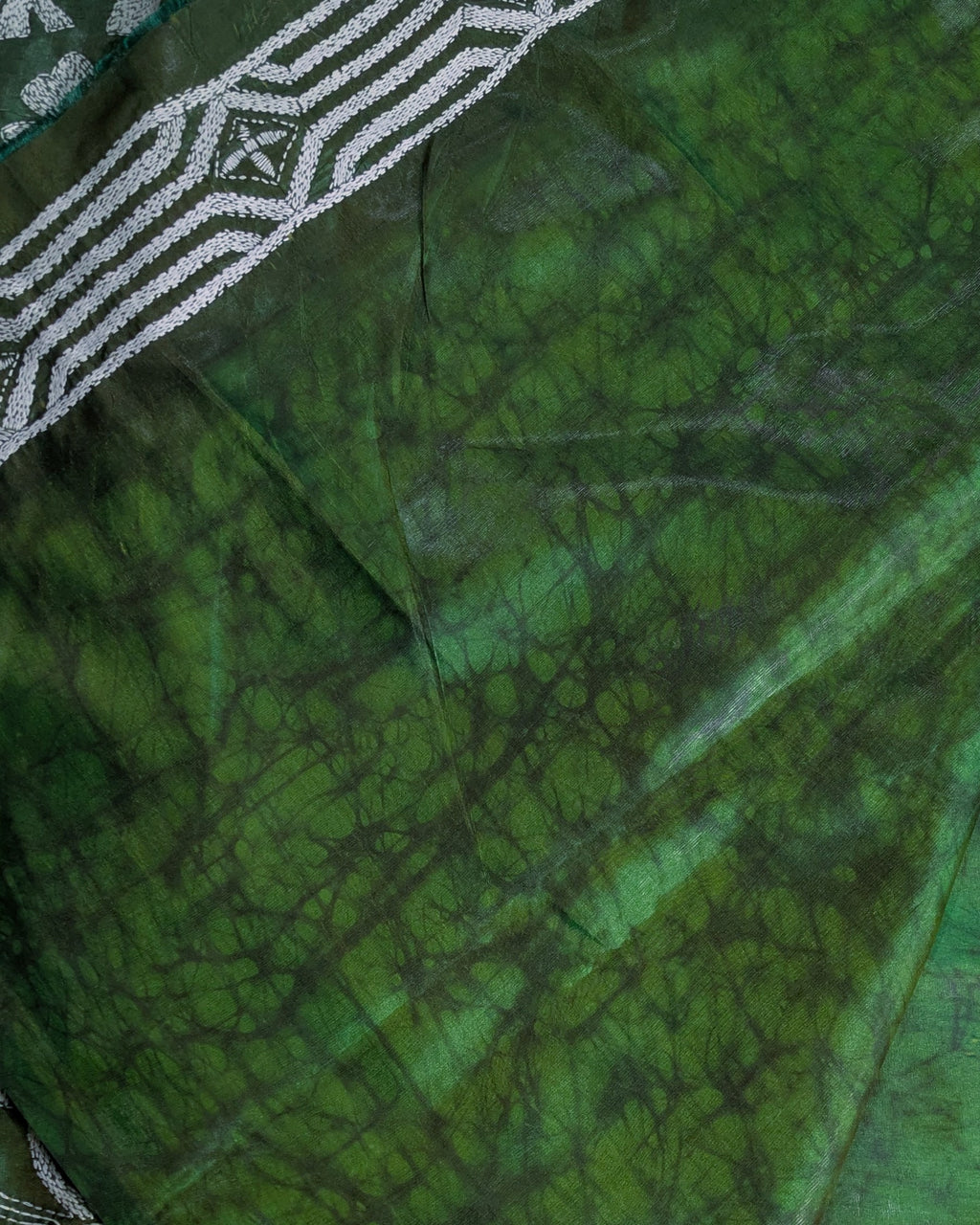 Batik Kantha Stitch Sari with Blouse Piece Green