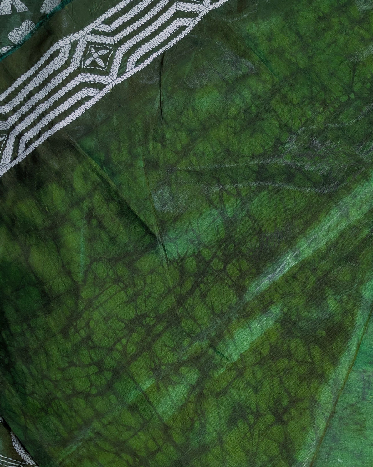 Batik Kantha Stitch Sari with Blouse Piece Green