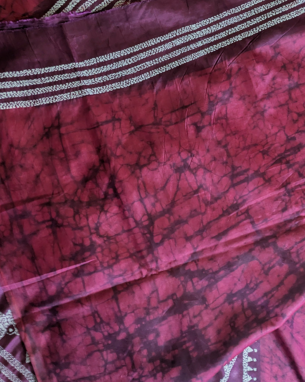 Batik Kantha Stitch Sari with Blouse Piece Wine-red