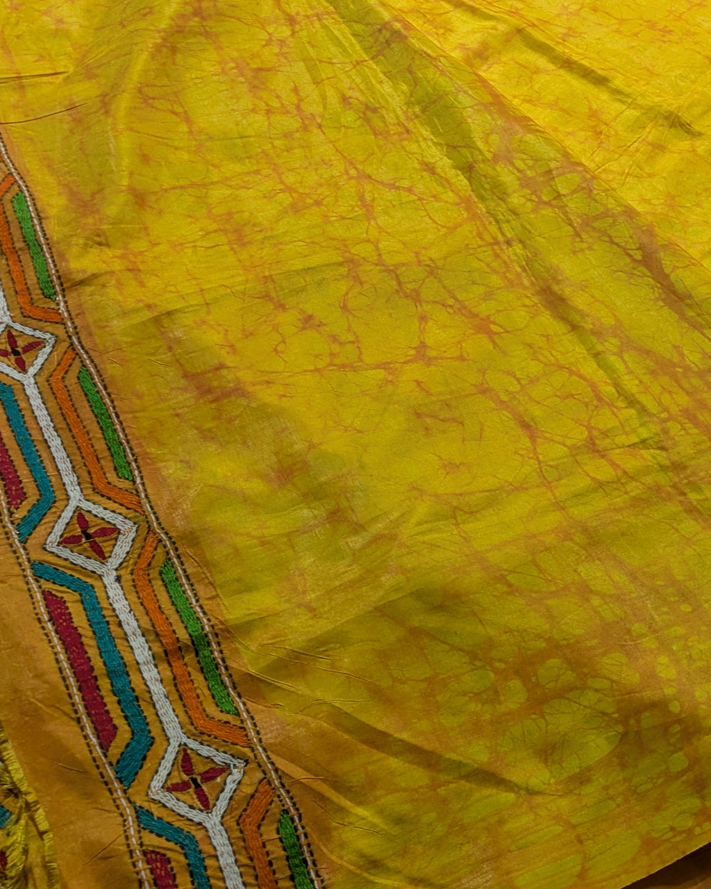Batik Kantha Stitch Sari with Blouse Piece Yellow