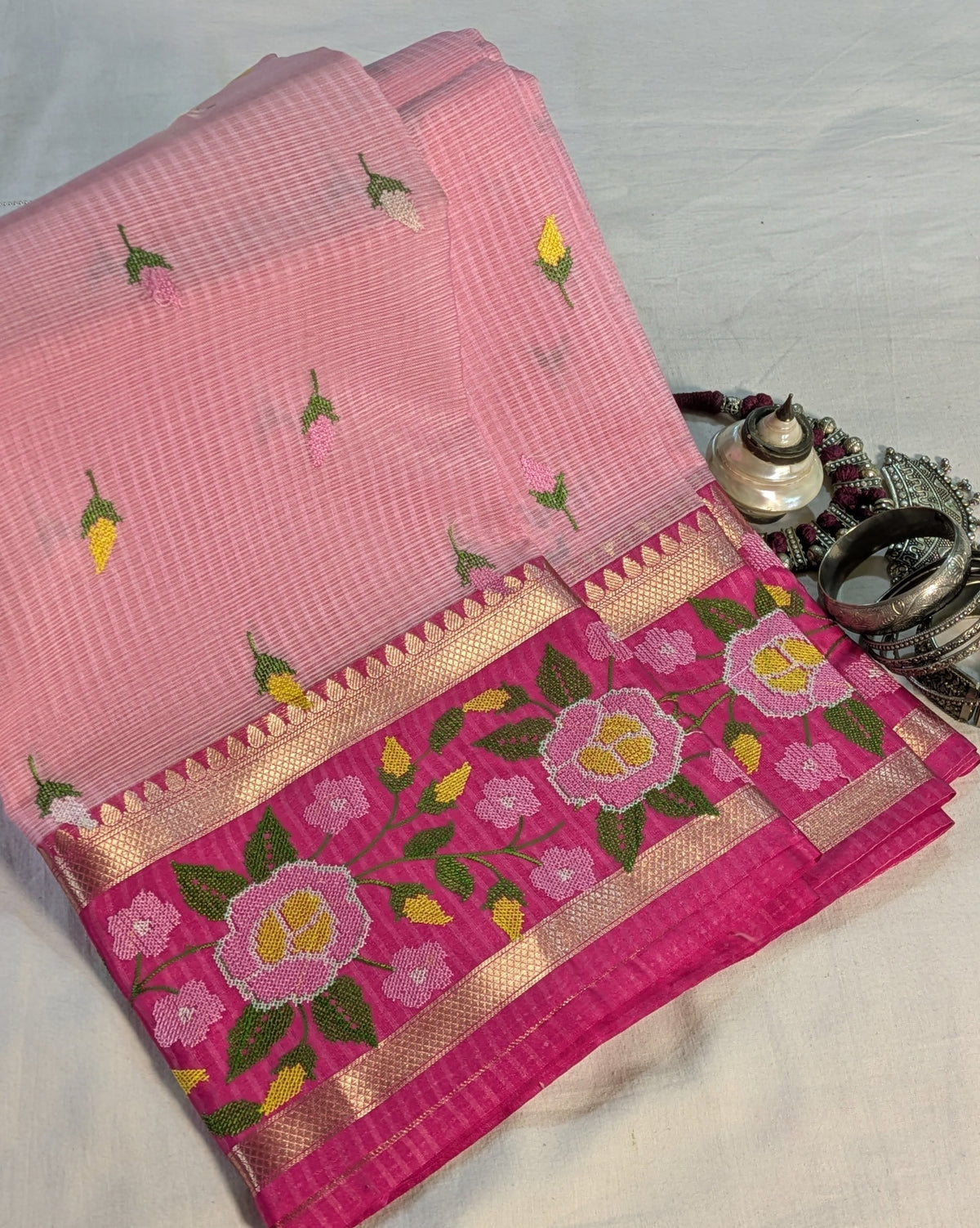 Kota Banarasi Embroidered Sari Peach