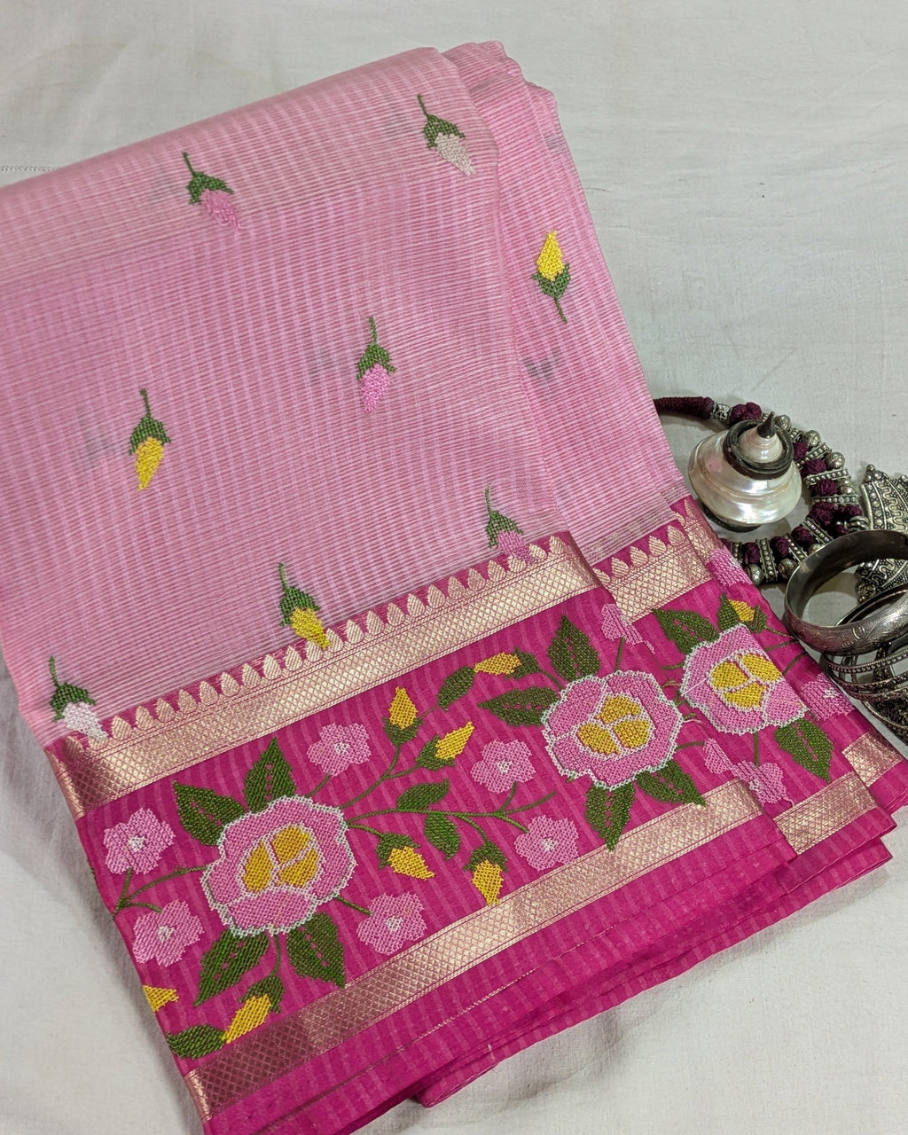 Kota Banarasi Embroidered Sari Pink