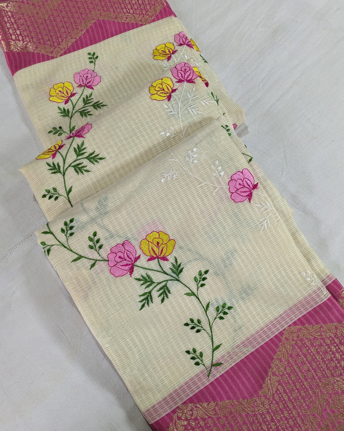 Kota Banarasi Embroidered Sari Off-white