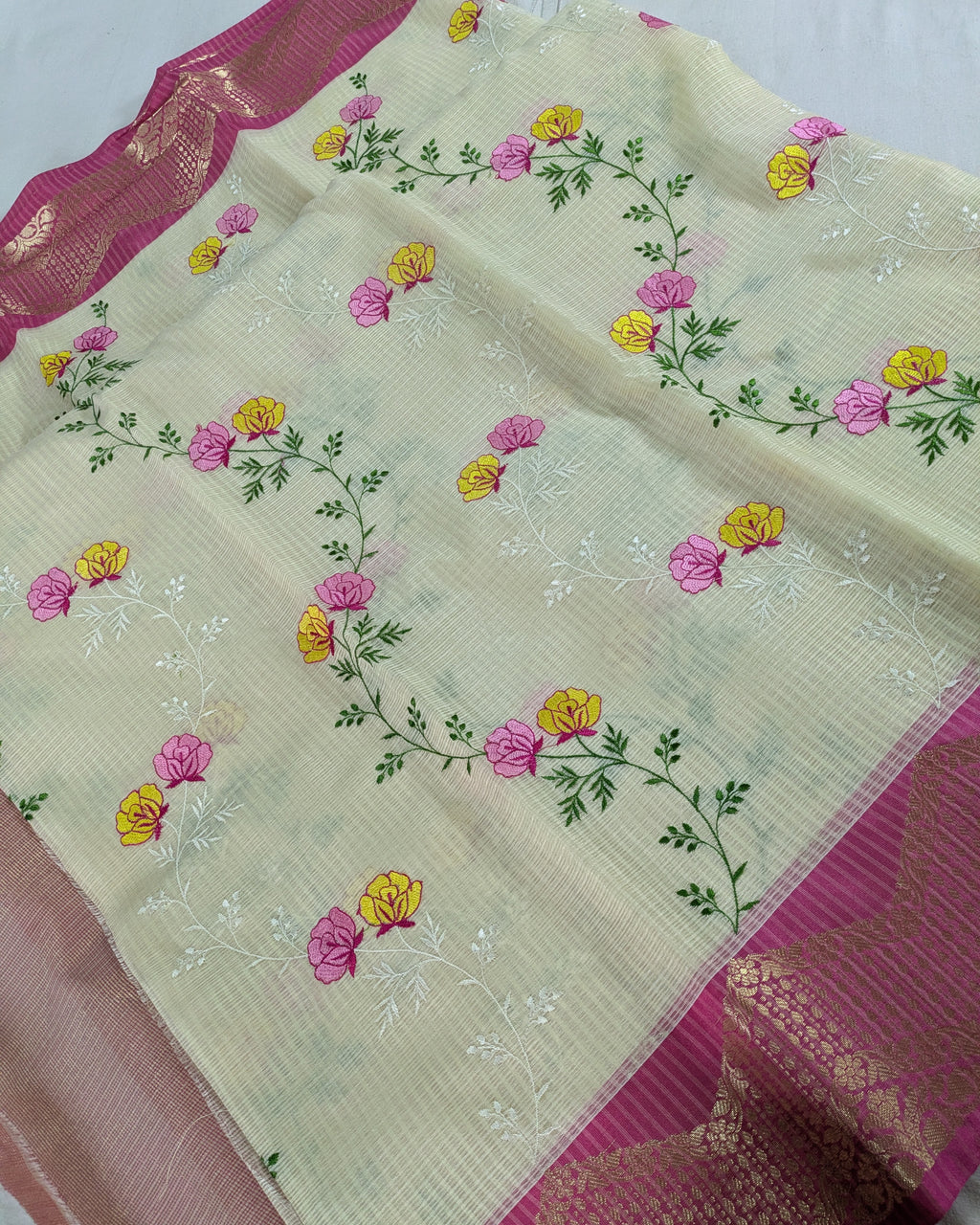 Kota Banarasi Embroidered Sari Off-white