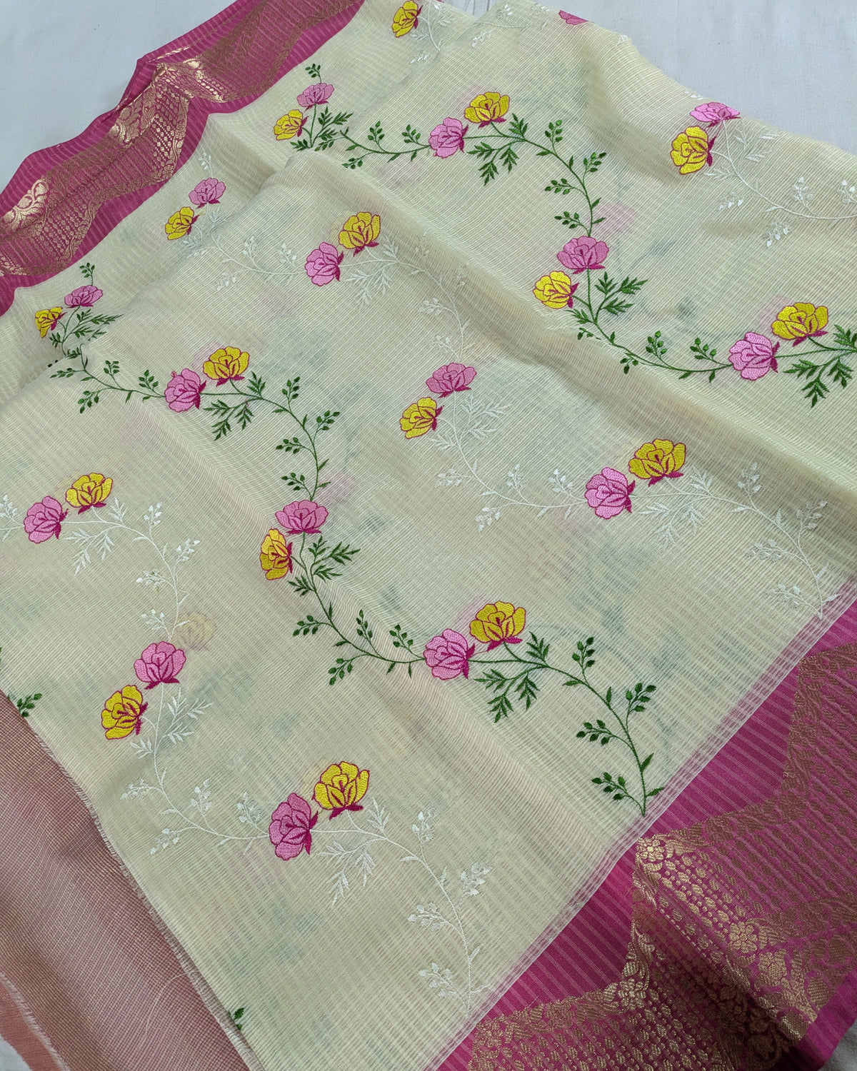 Kota Banarasi Embroidered Sari Off-white