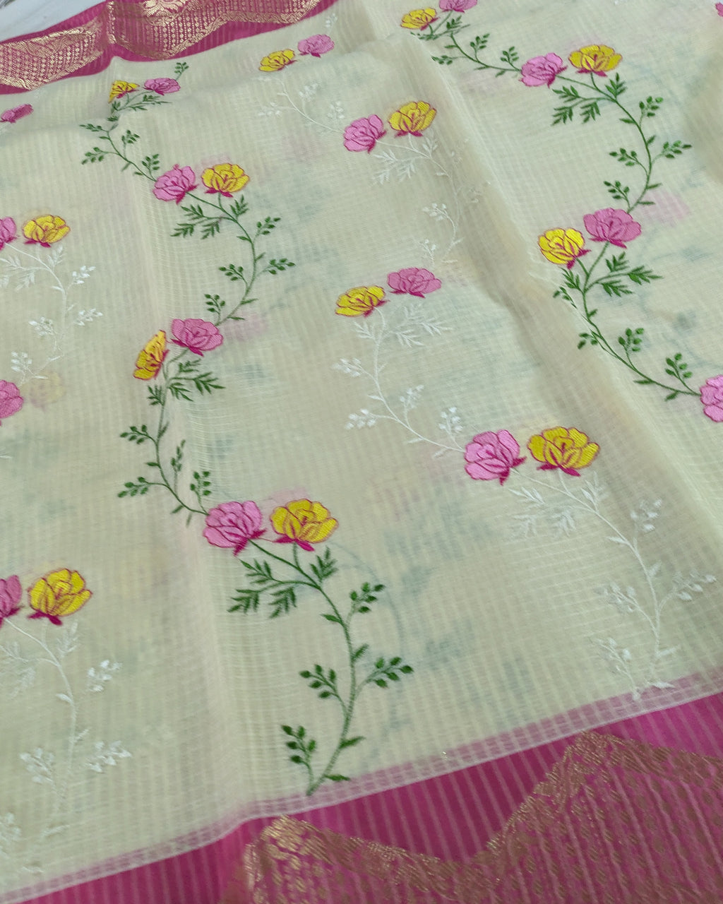 Kota Banarasi Embroidered Sari Off-white