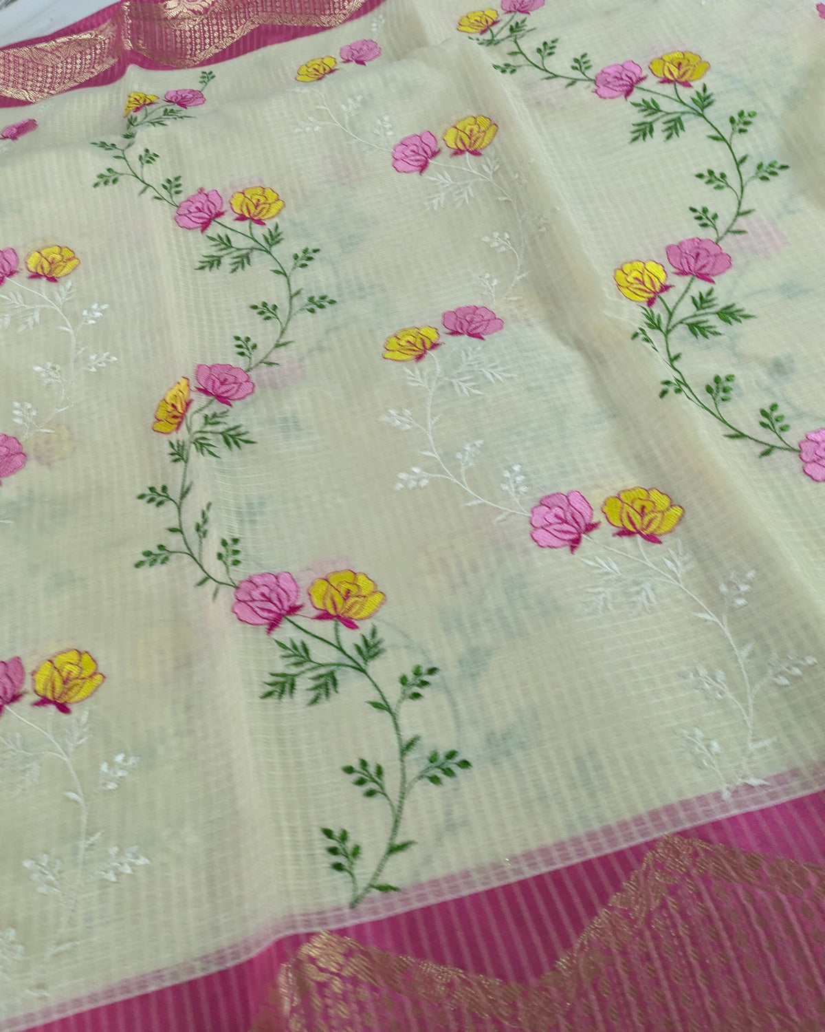 Kota Banarasi Embroidered Sari Off-white