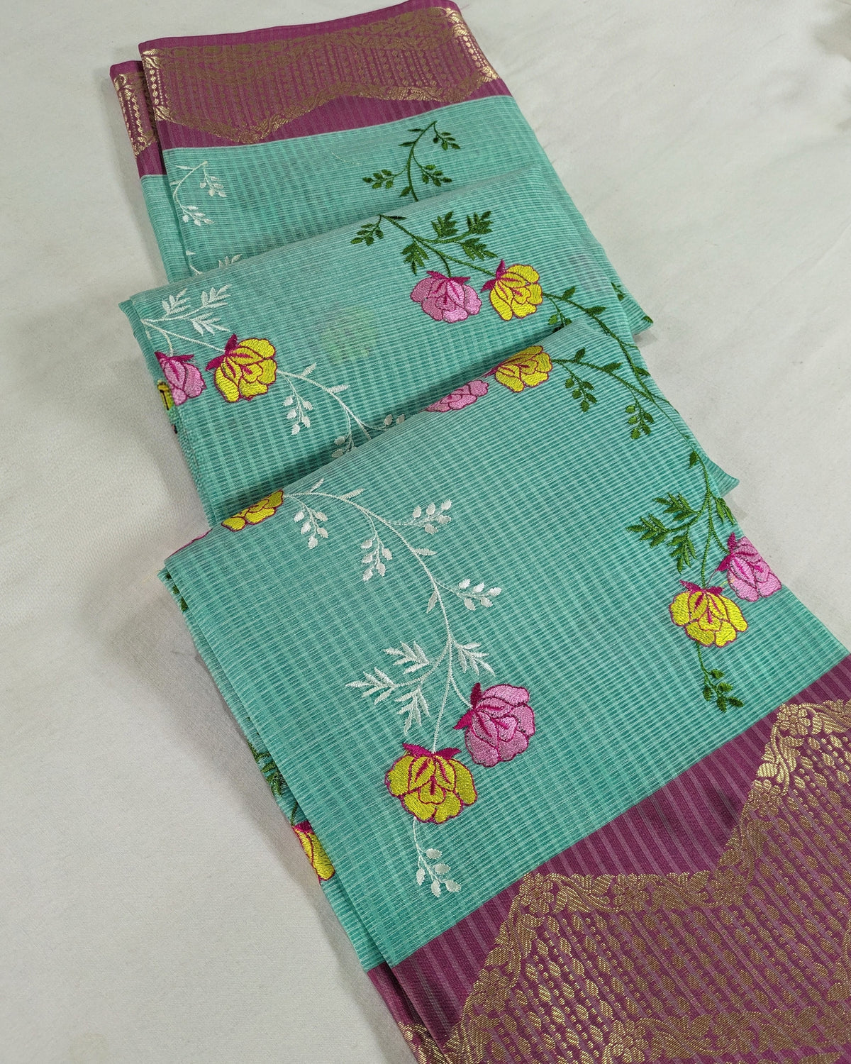 Kota Banarasi Embroidered Sari Sea Green