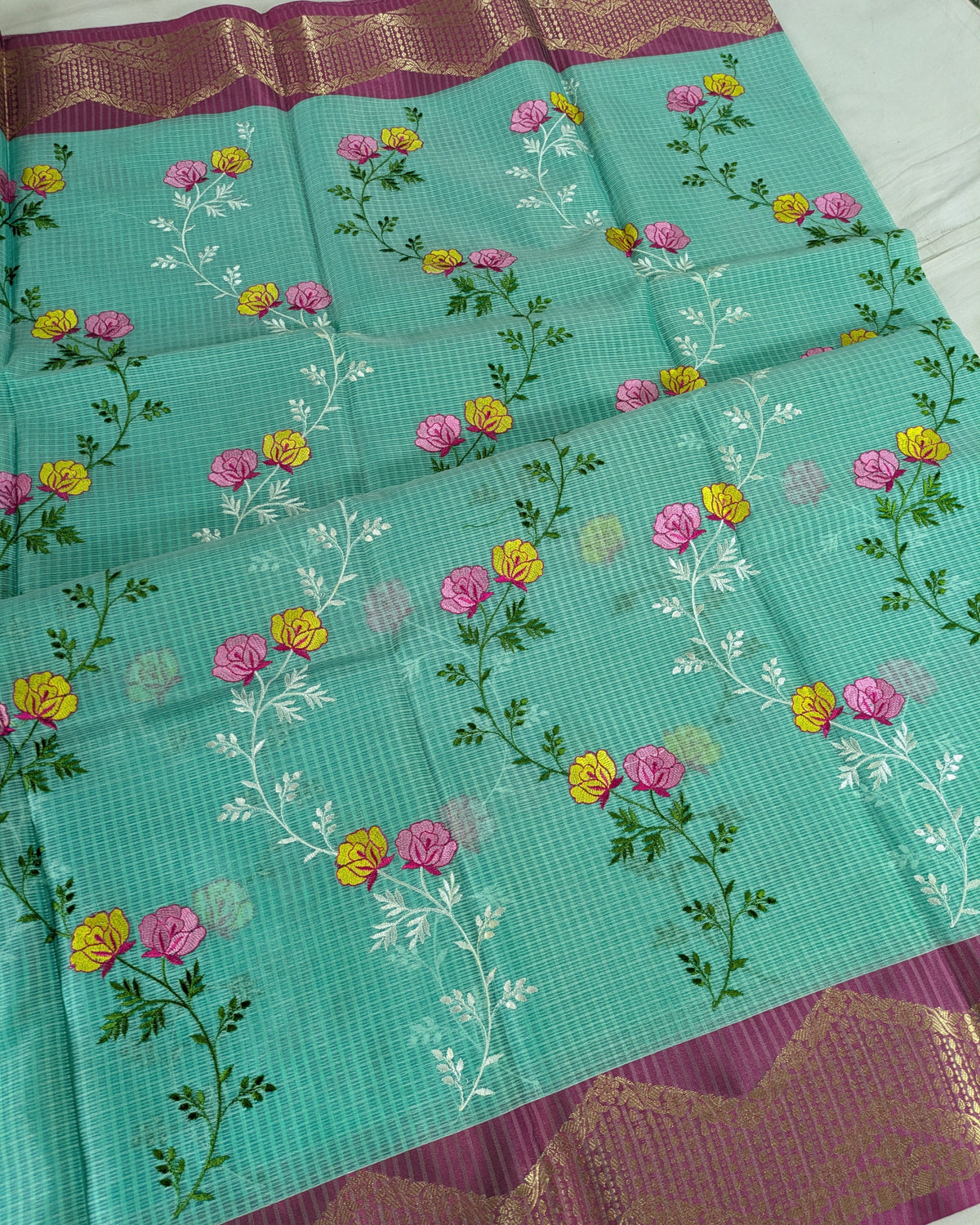 Kota Banarasi Embroidered Sari Sea Green