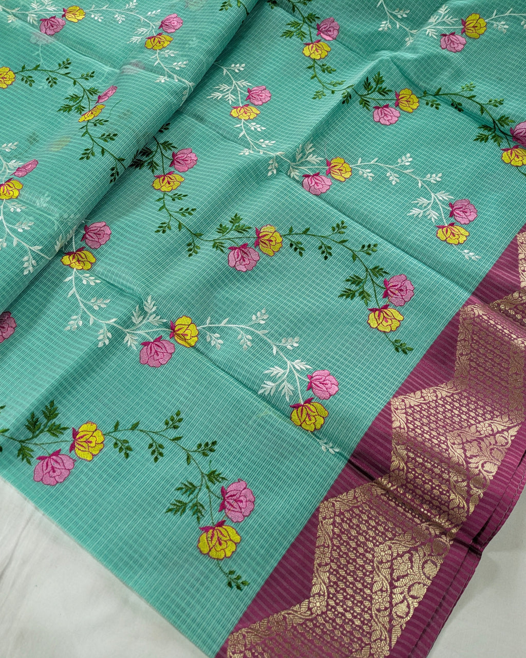 Kota Banarasi Embroidered Sari Sea Green