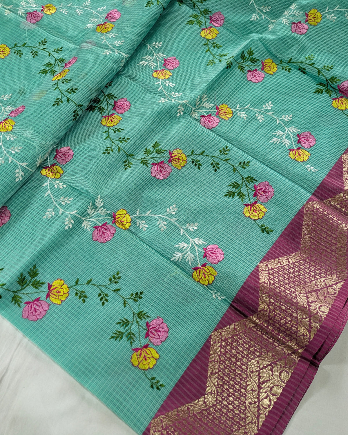 Kota Banarasi Embroidered Sari Sea Green