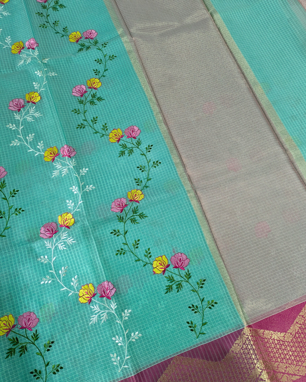 Kota Banarasi Embroidered Sari Sea Green