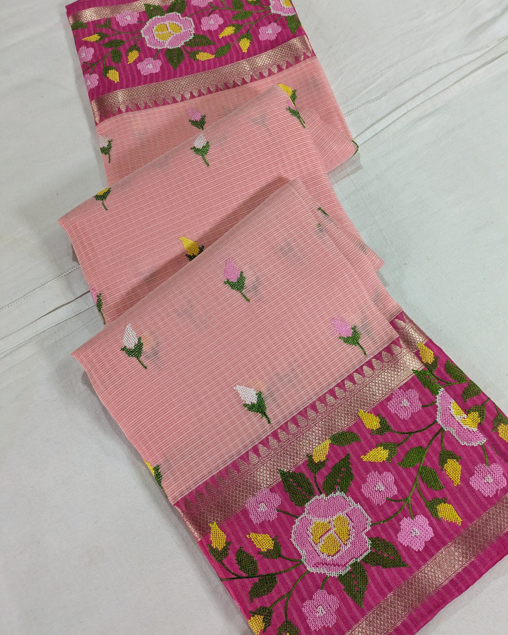 Kota Banarasi Embroidered Sari Peach