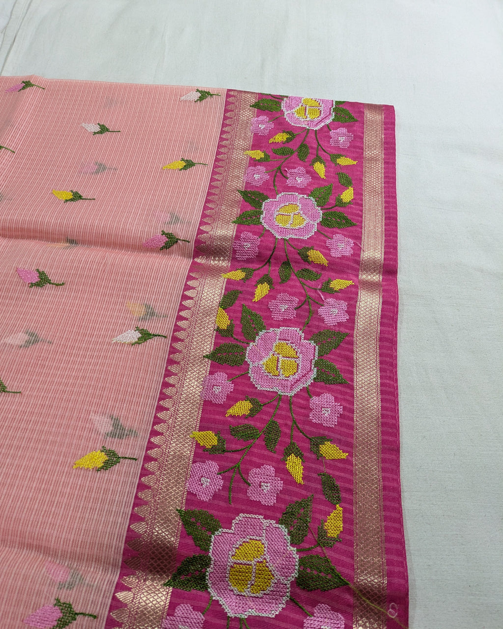 Kota Banarasi Embroidered Sari Peach