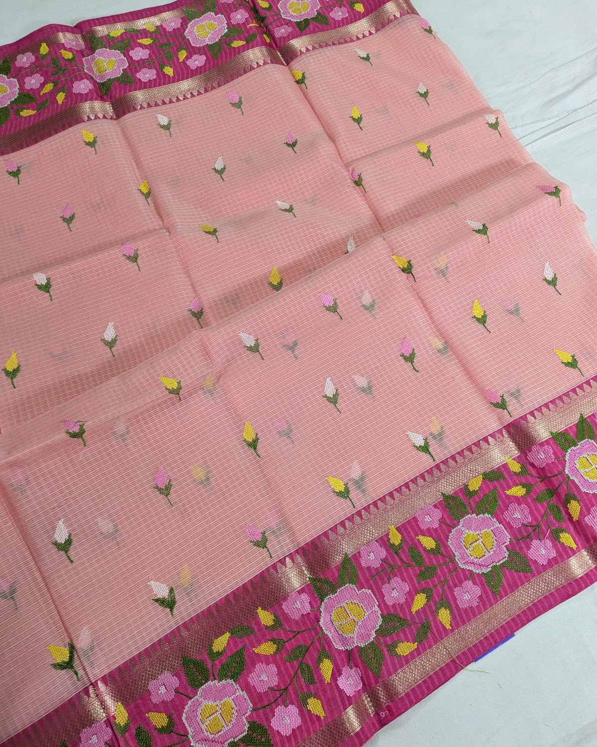 Kota Banarasi Embroidered Sari Peach