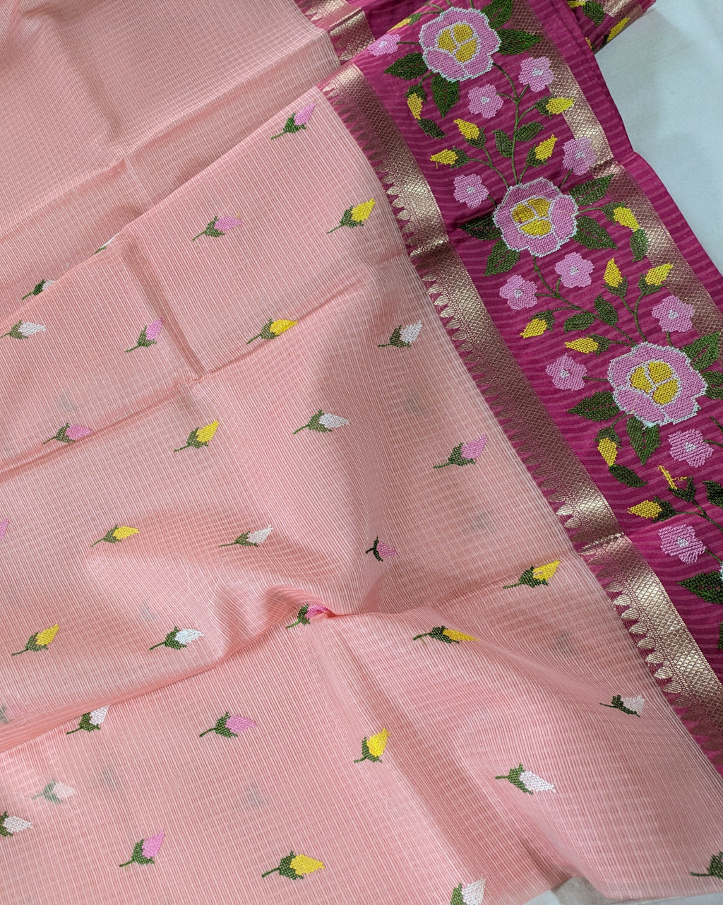Kota Banarasi Embroidered Sari Peach