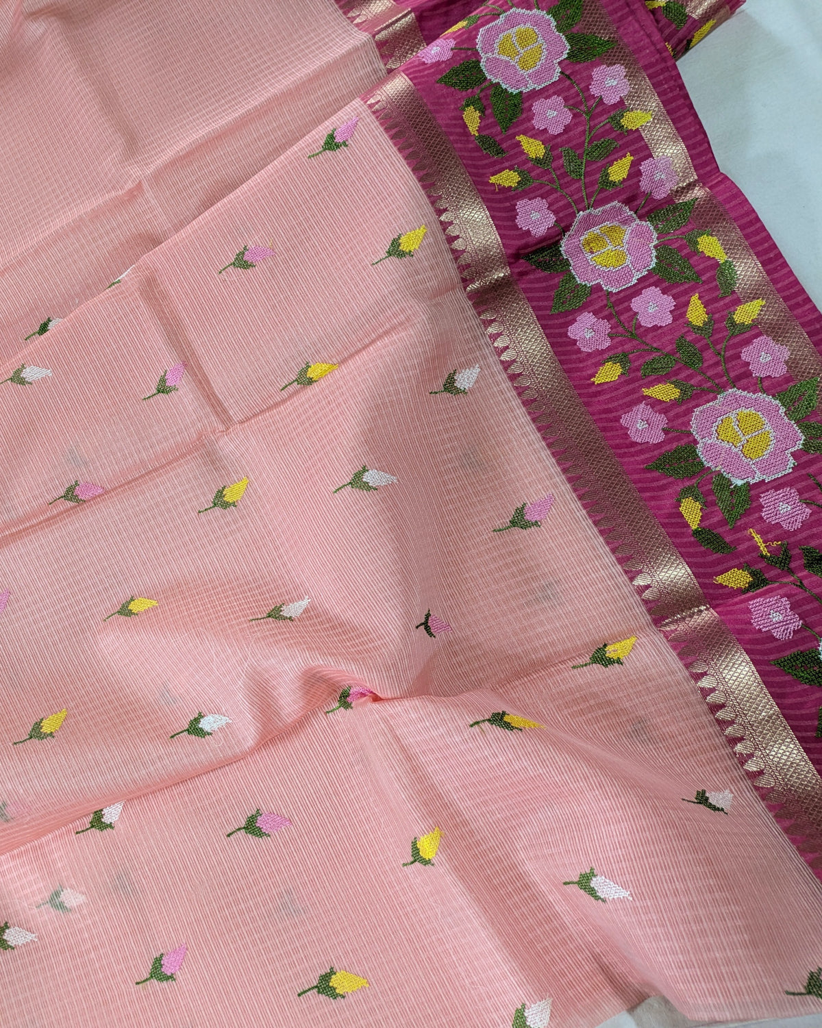 Kota Banarasi Embroidered Sari Peach