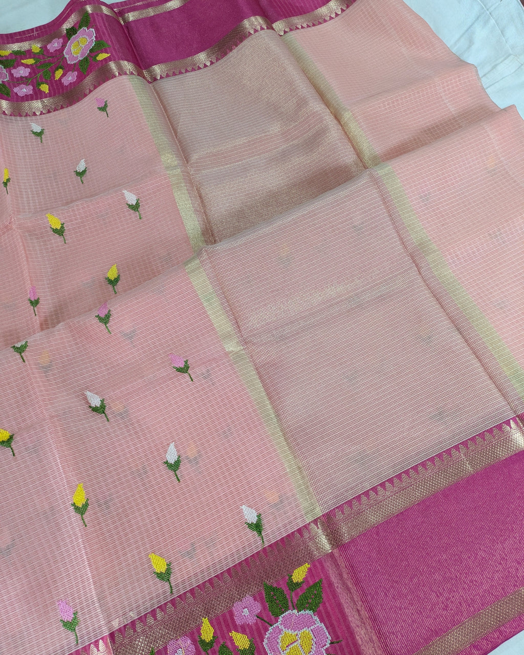 Kota Banarasi Embroidered Sari Peach