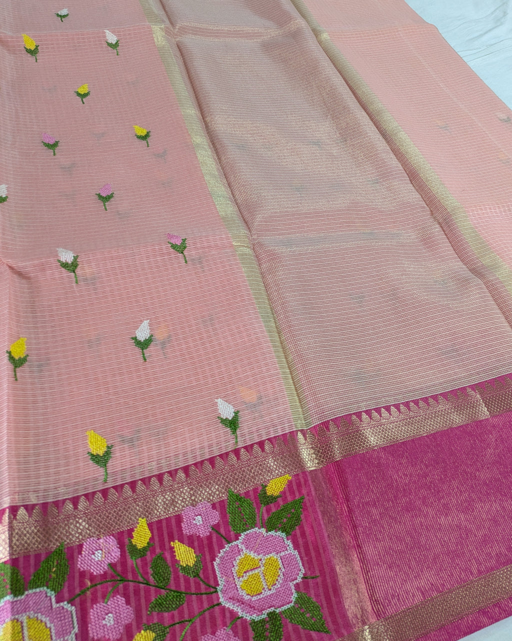 Kota Banarasi Embroidered Sari Peach