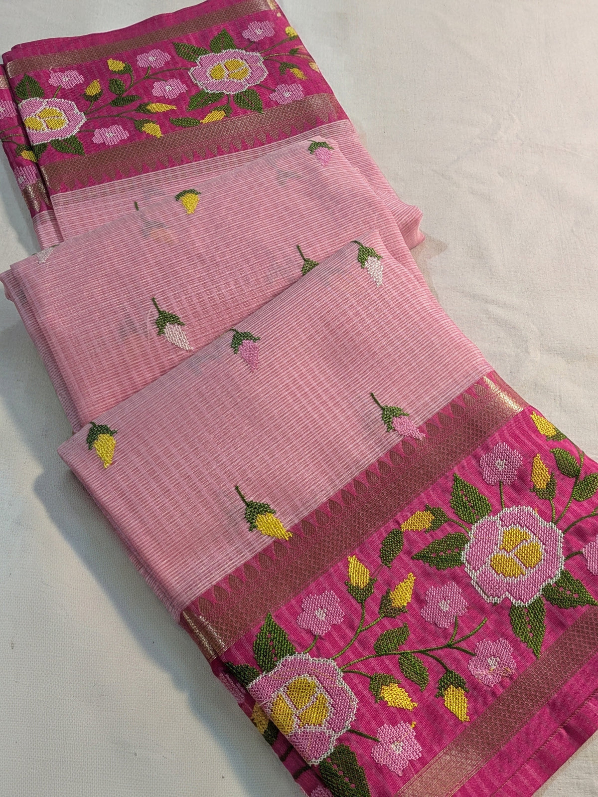 Kota Banarasi Embroidered Sari Pink