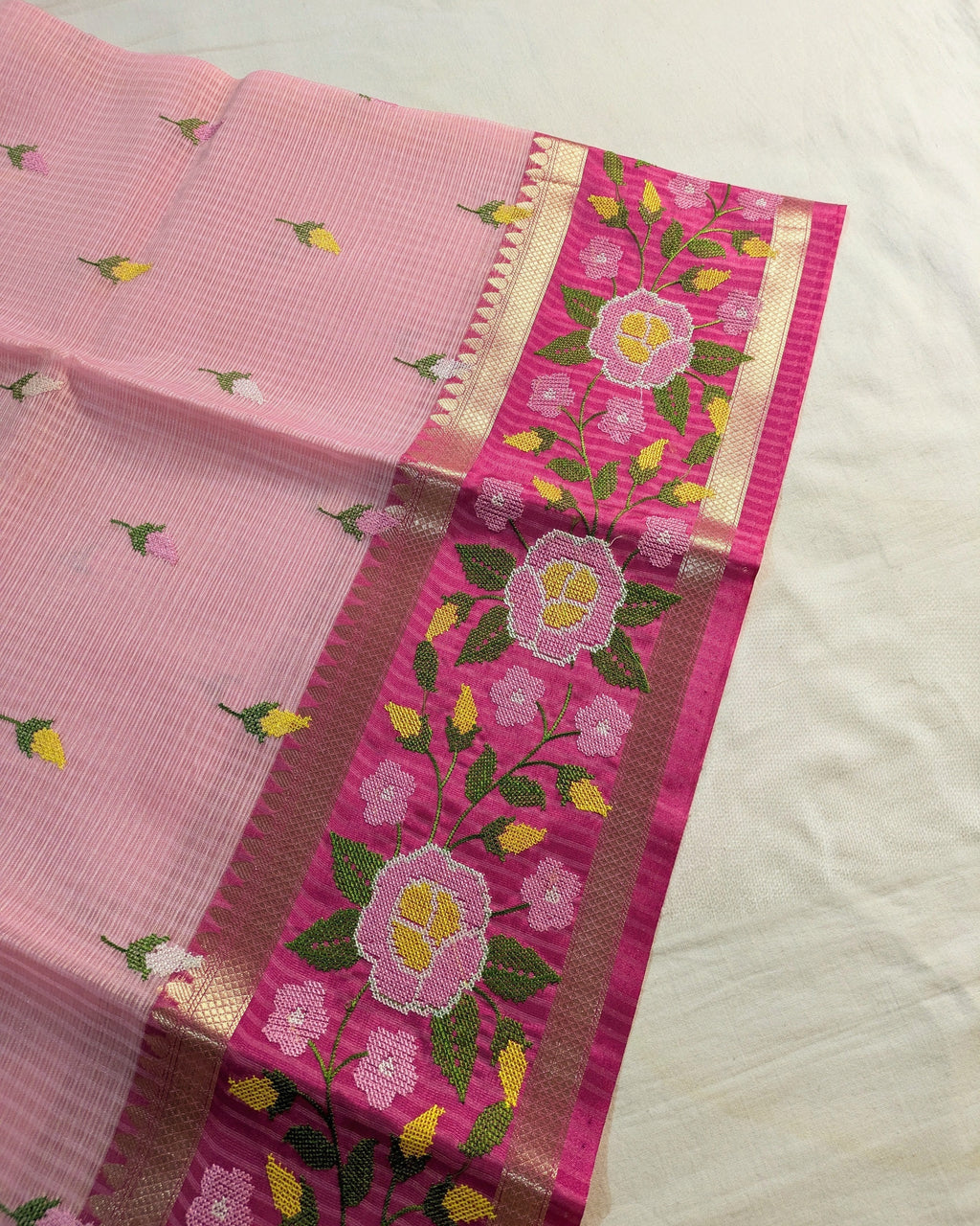 Kota Banarasi Embroidered Sari Pink