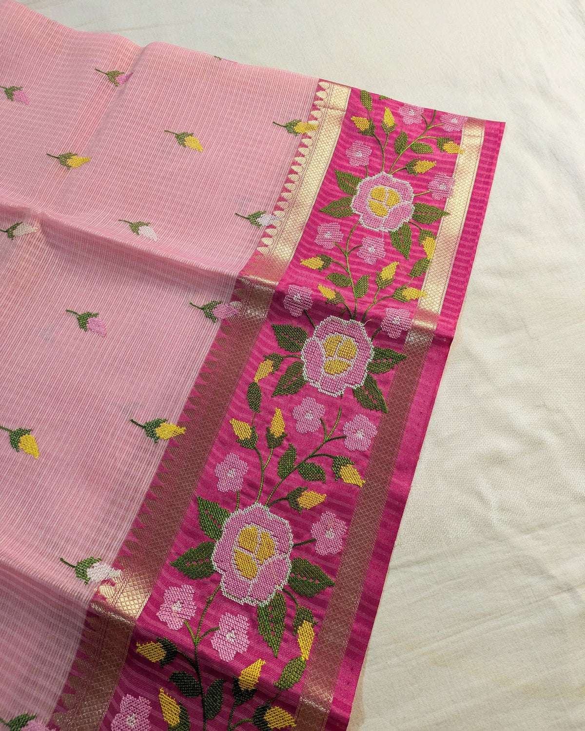 Kota Banarasi Embroidered Sari Pink