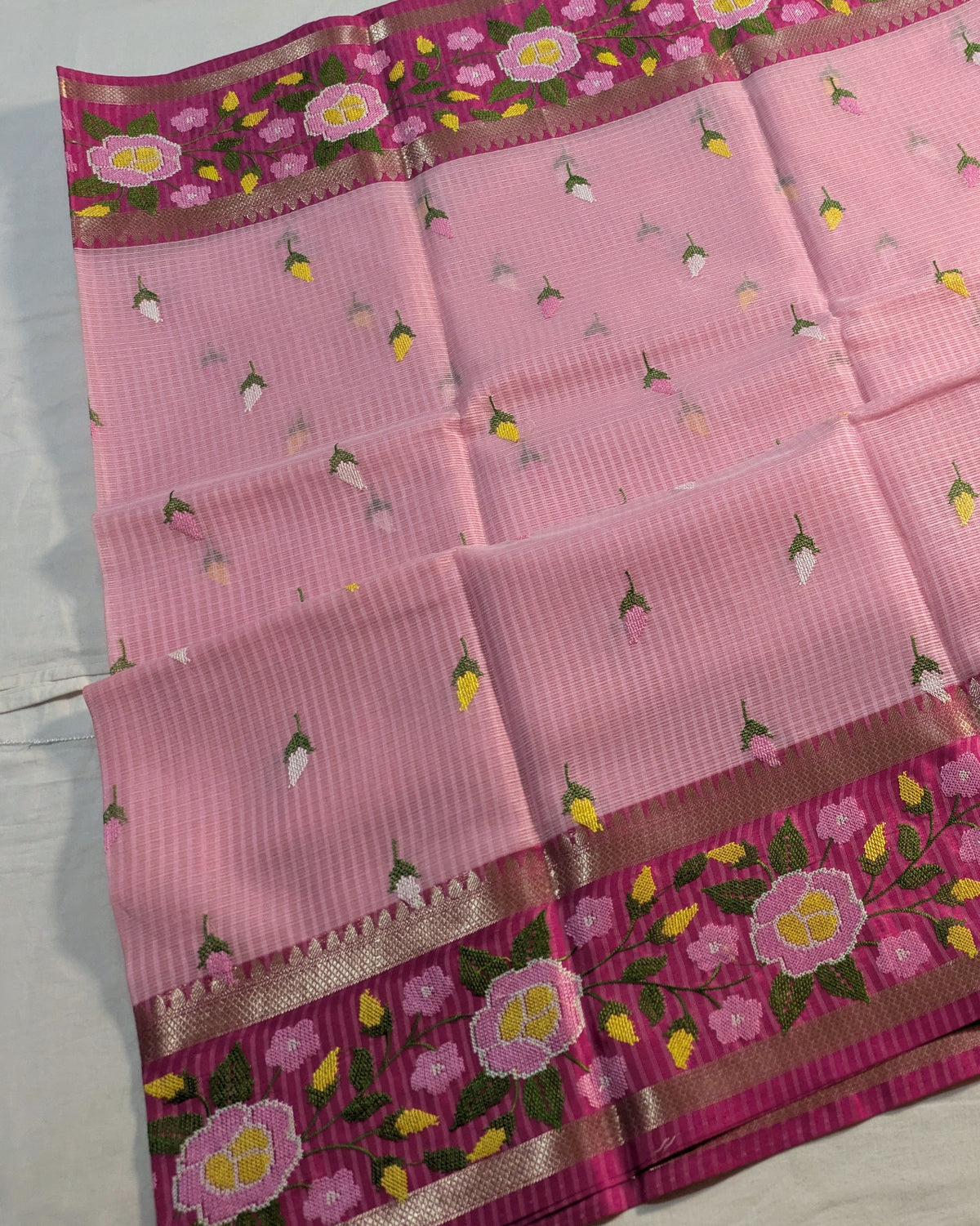 Kota Banarasi Embroidered Sari Pink