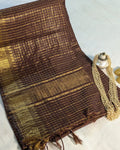 Stylish Check Sari with Blouse Piece Brown