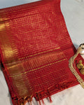 Stylish Check Sari with Blouse Piece Red