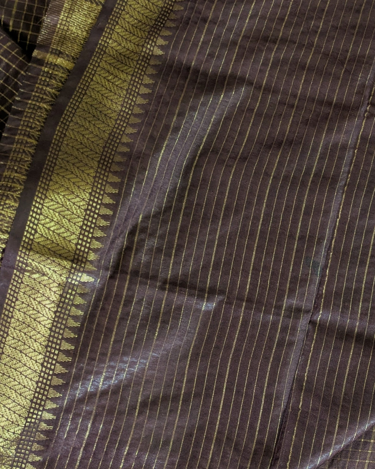 Stylish Check Sari with Blouse Piece Brown