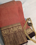 Cotton Sari with Muga Border Peach