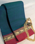 Cotton Sari with Muga Border Peacock Blue