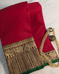 Cotton Sari with Muga Border Red