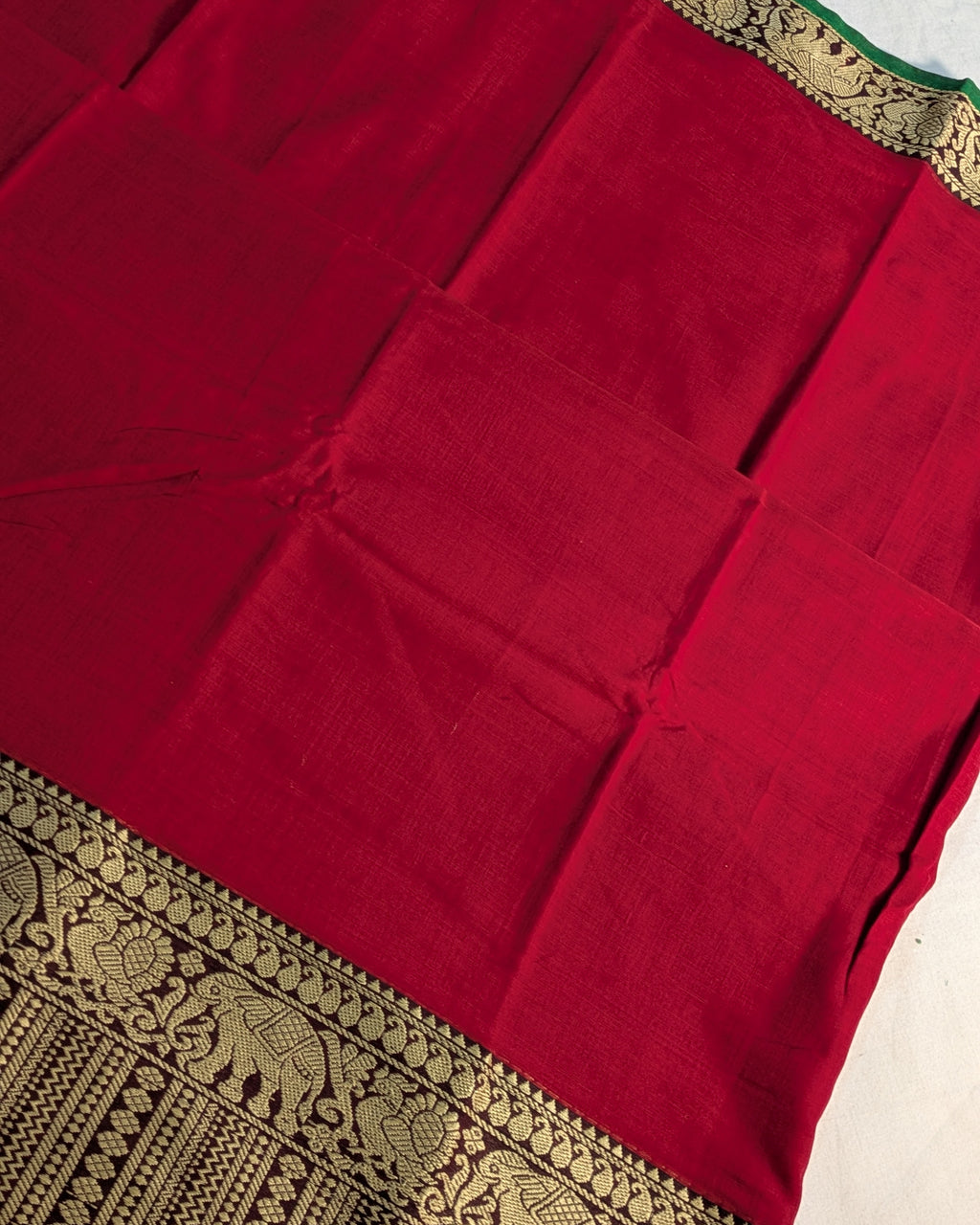 Cotton Sari with Muga Border Red