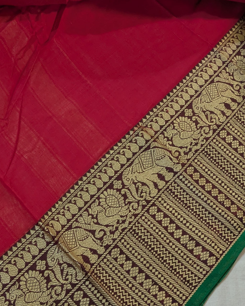 Cotton Sari with Muga Border Red