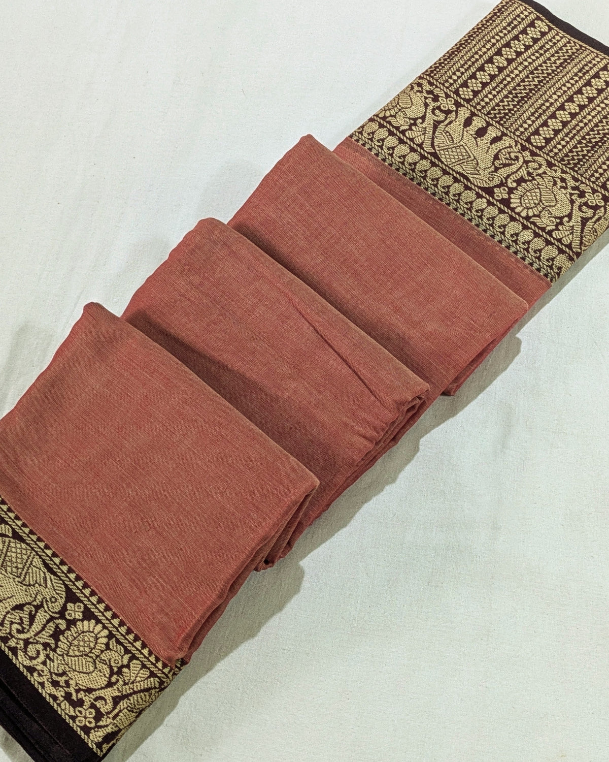 Cotton Sari with Muga Border Peach