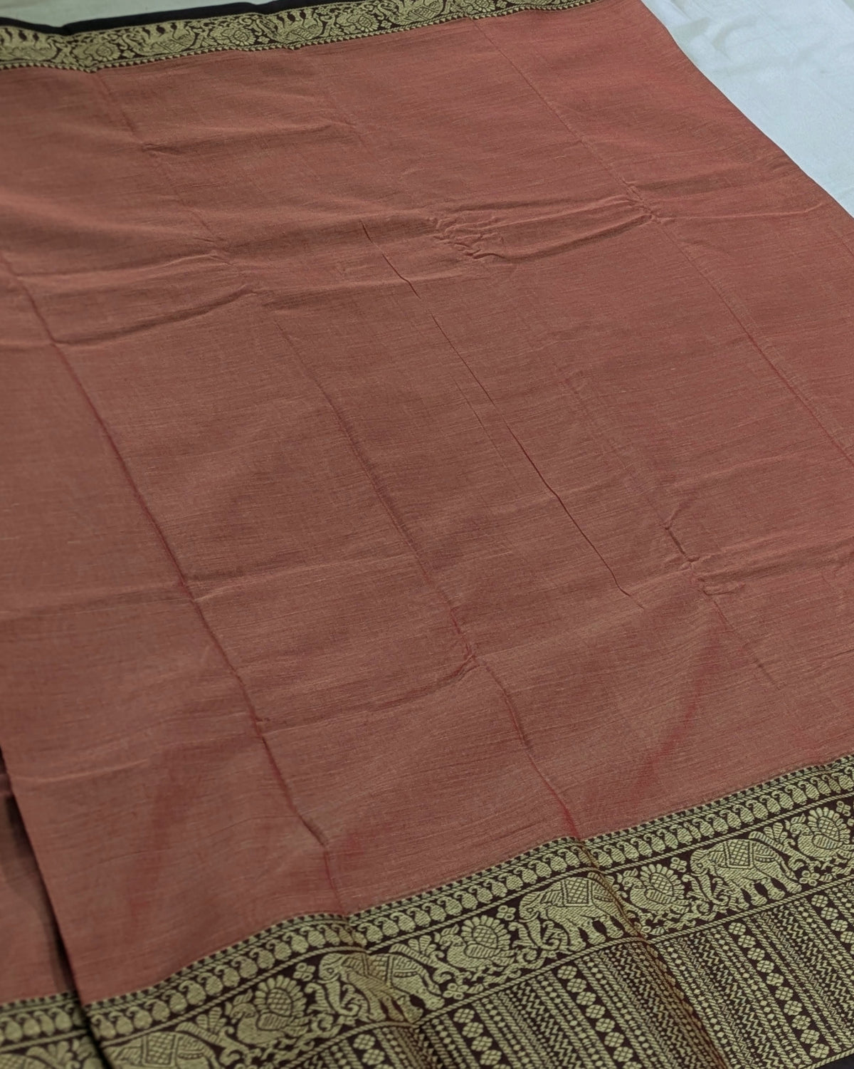 Cotton Sari with Muga Border Peach