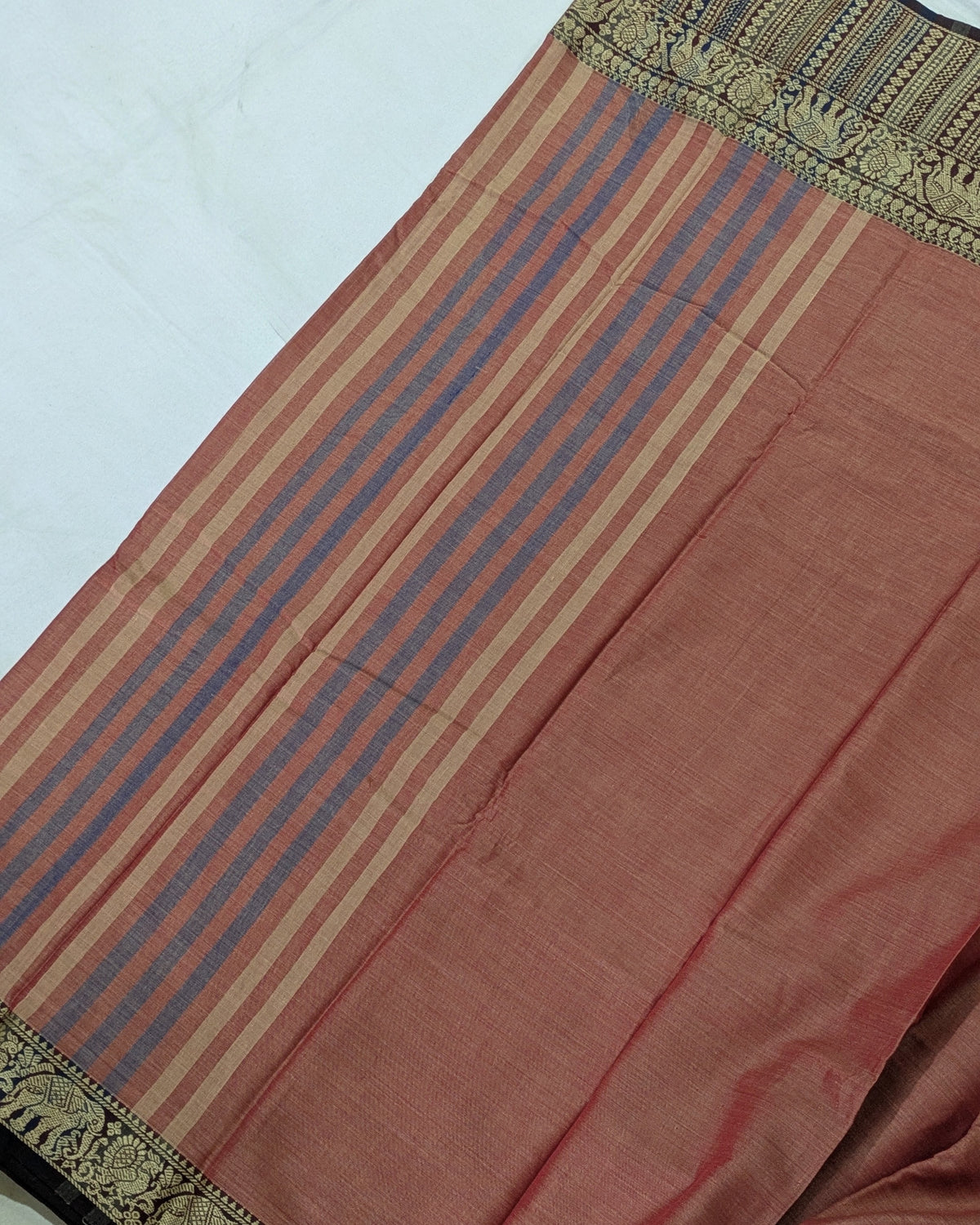 Cotton Sari with Muga Border Peach