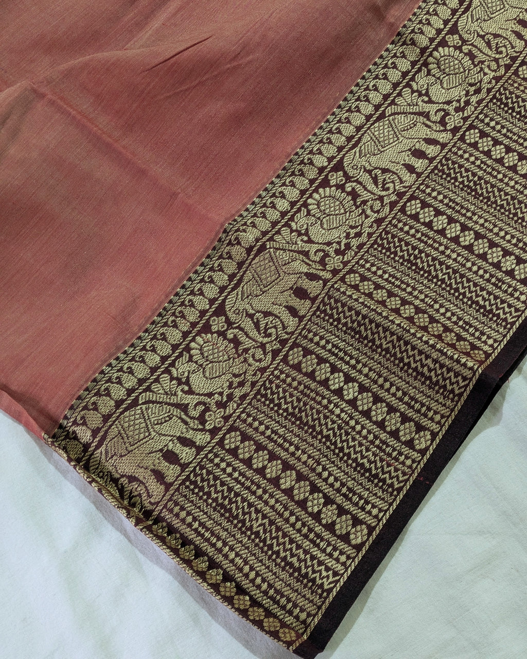 Cotton Sari with Muga Border Peach
