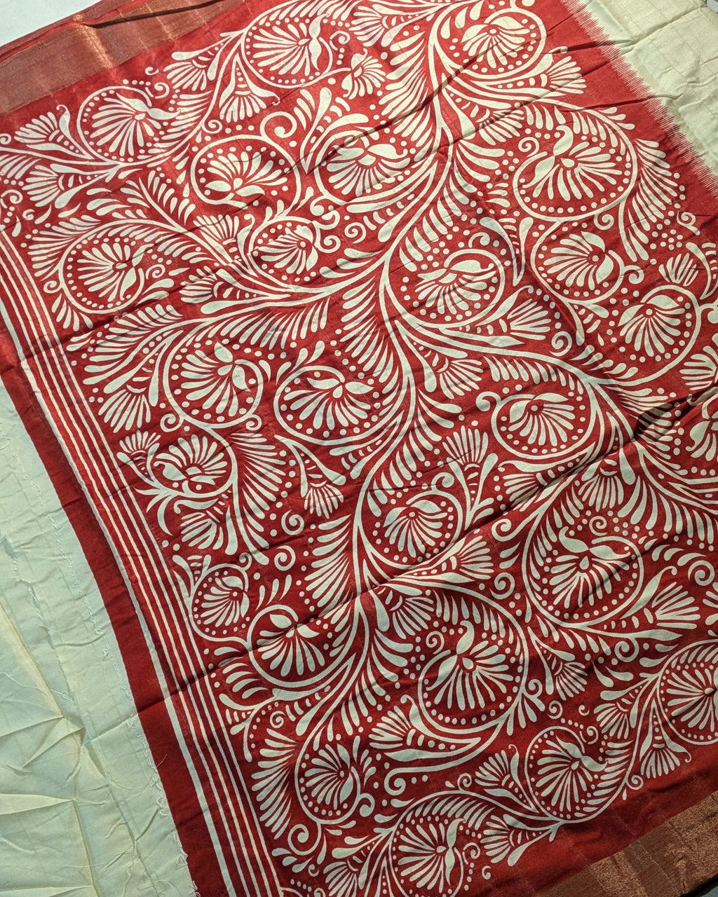 Bapta Replica with Blouse Piece White & Red