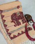 Cotton Khes Applique Sari Peach