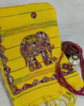 Cotton Khes Applique Sari Yellow