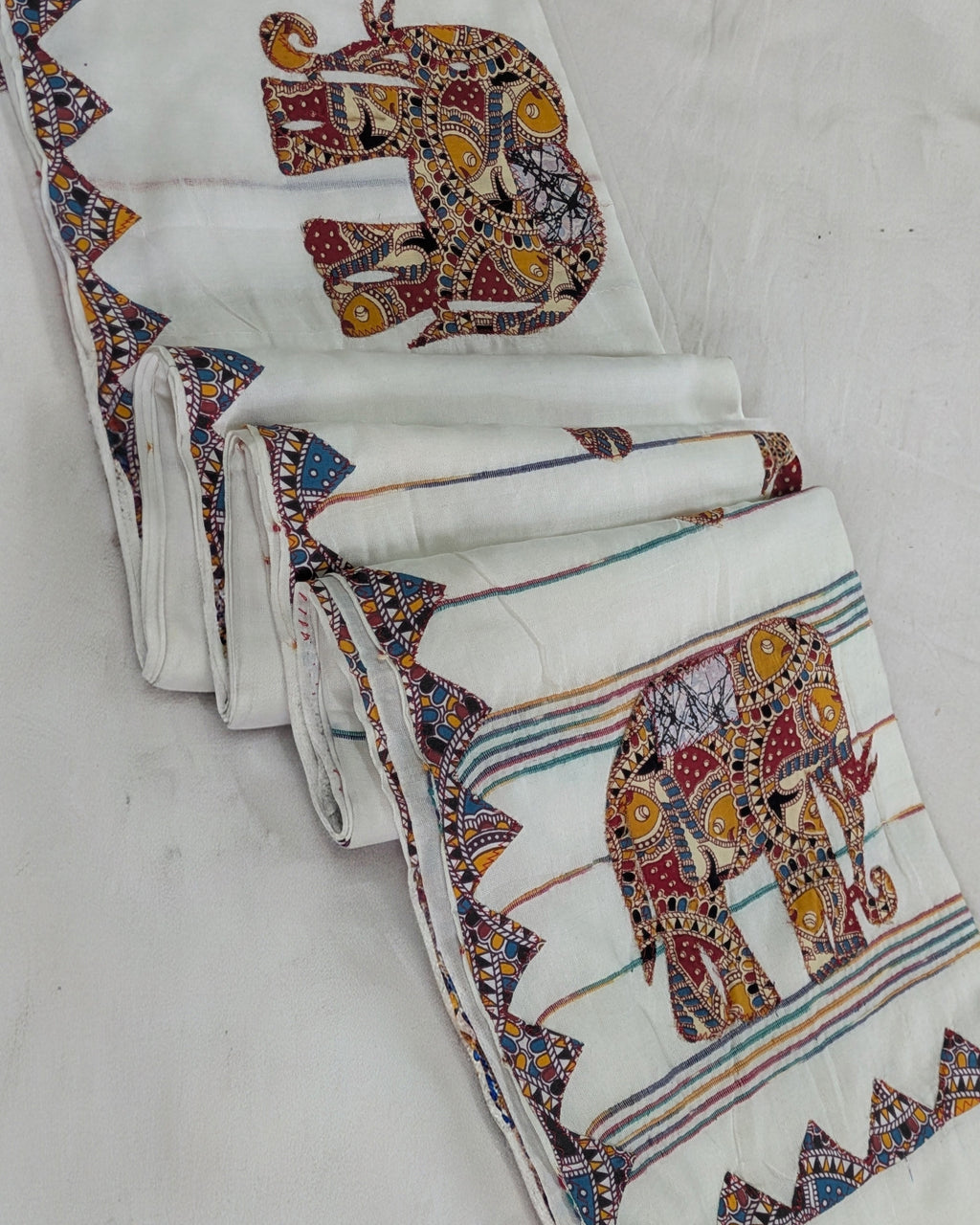 Cotton Khes Applique Sari White