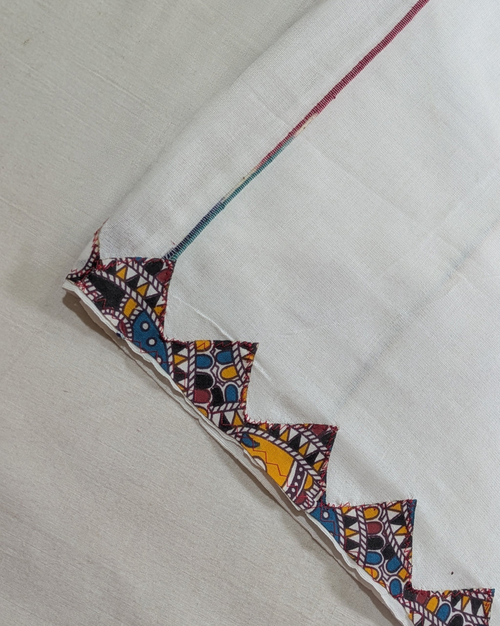 Cotton Khes Applique Sari White