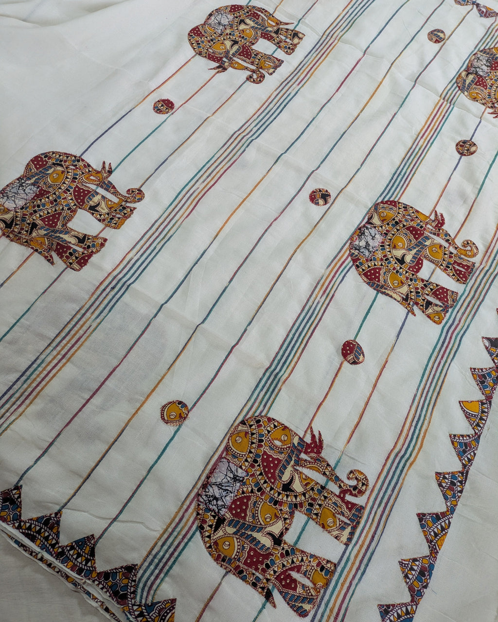 Cotton Khes Applique Sari White
