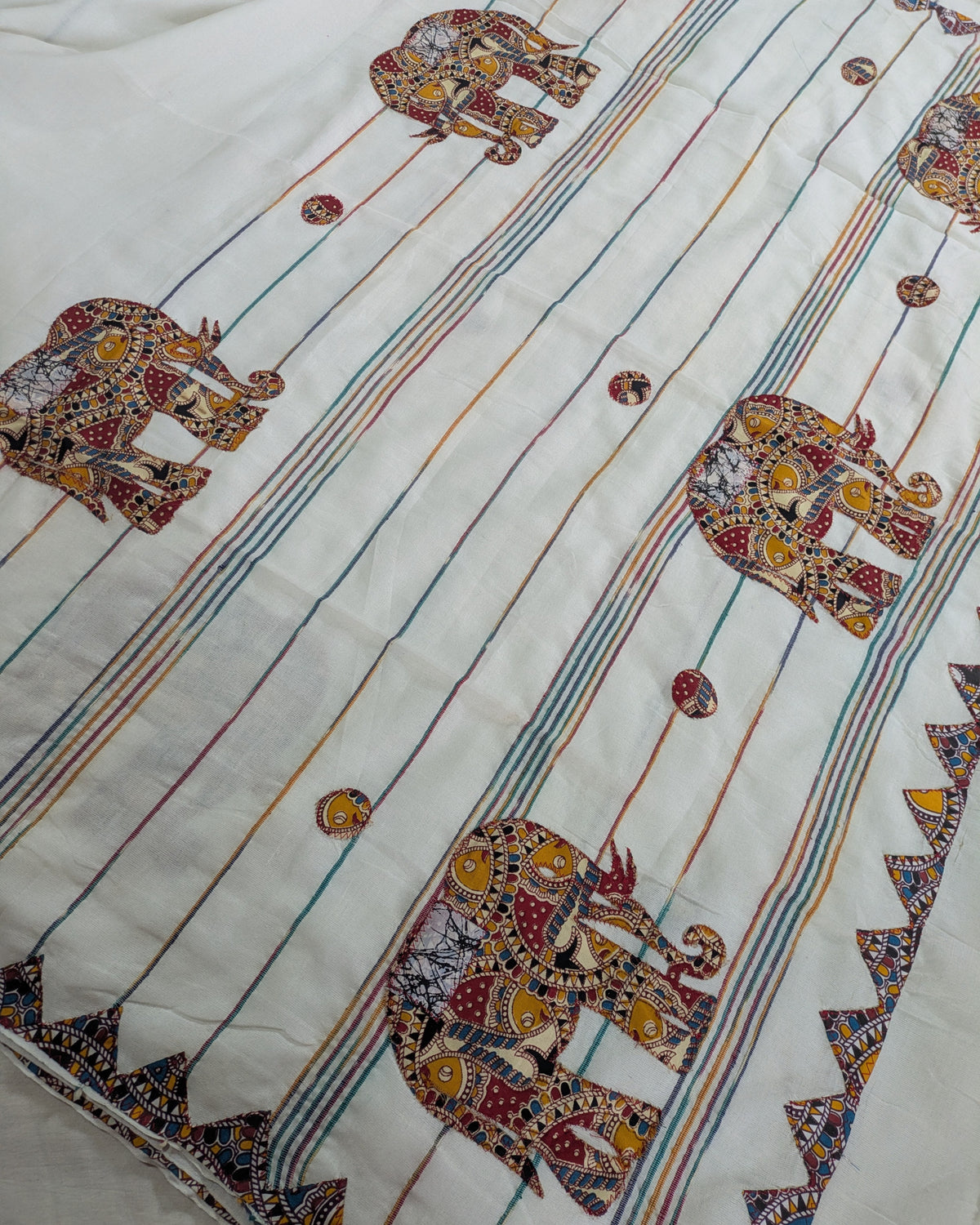 Cotton Khes Applique Sari White