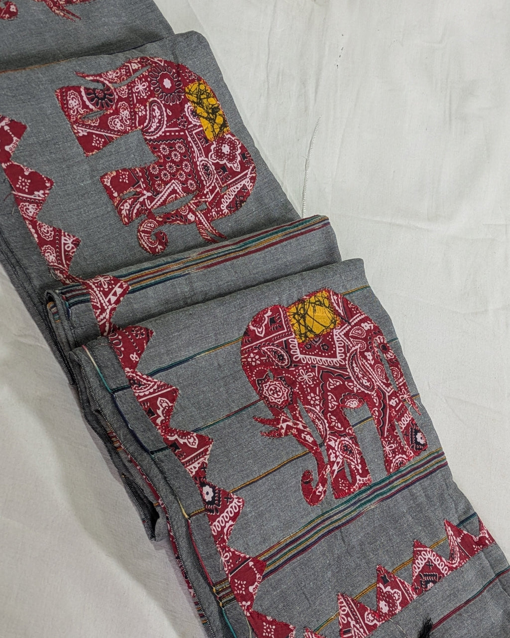 Cotton Khes Applique Sari Grey