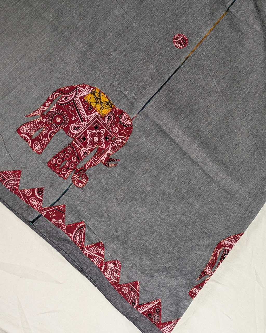 Cotton Khes Applique Sari Grey