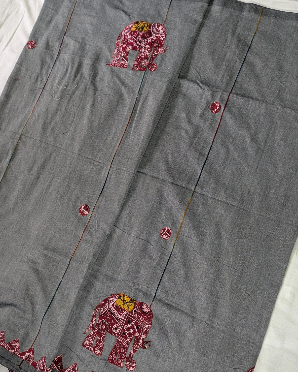 Cotton Khes Applique Sari Grey