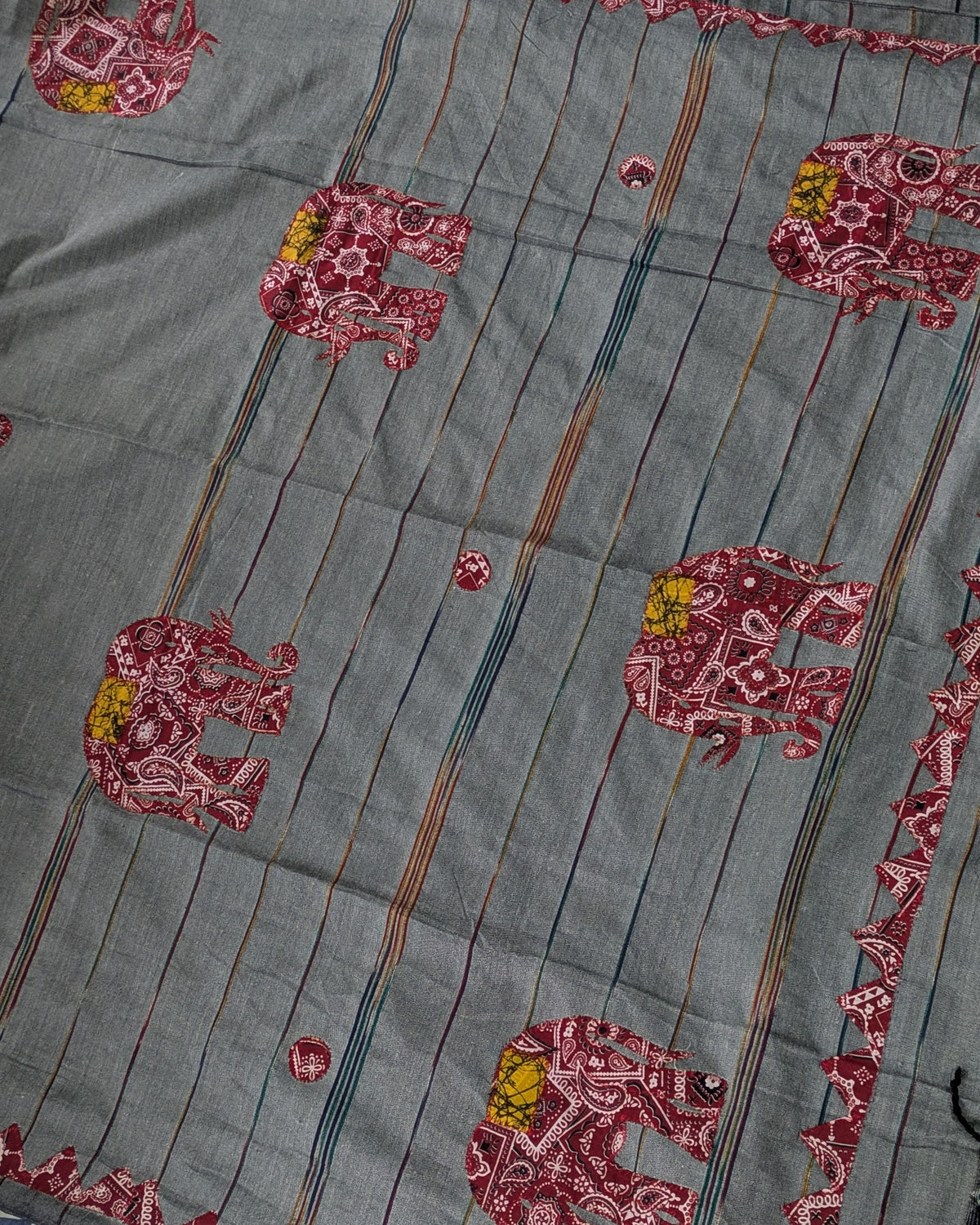 Cotton Khes Applique Sari Grey